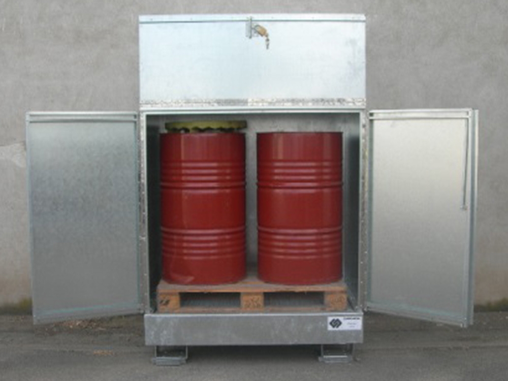 Abri de stockage acier 2 fûts (rétention de 220 L)