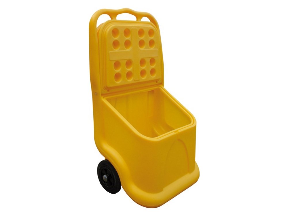 Chariot mobile jaune pour stockage sel de déneigement - 75 L
