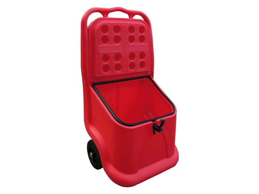 Chariot mobile rouge pour stockage sel de déneigement - 75 L