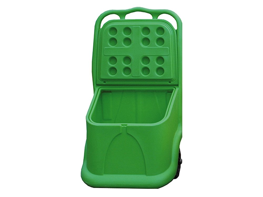 Chariot mobile vert pour stockage sel de déneigement - 75 L