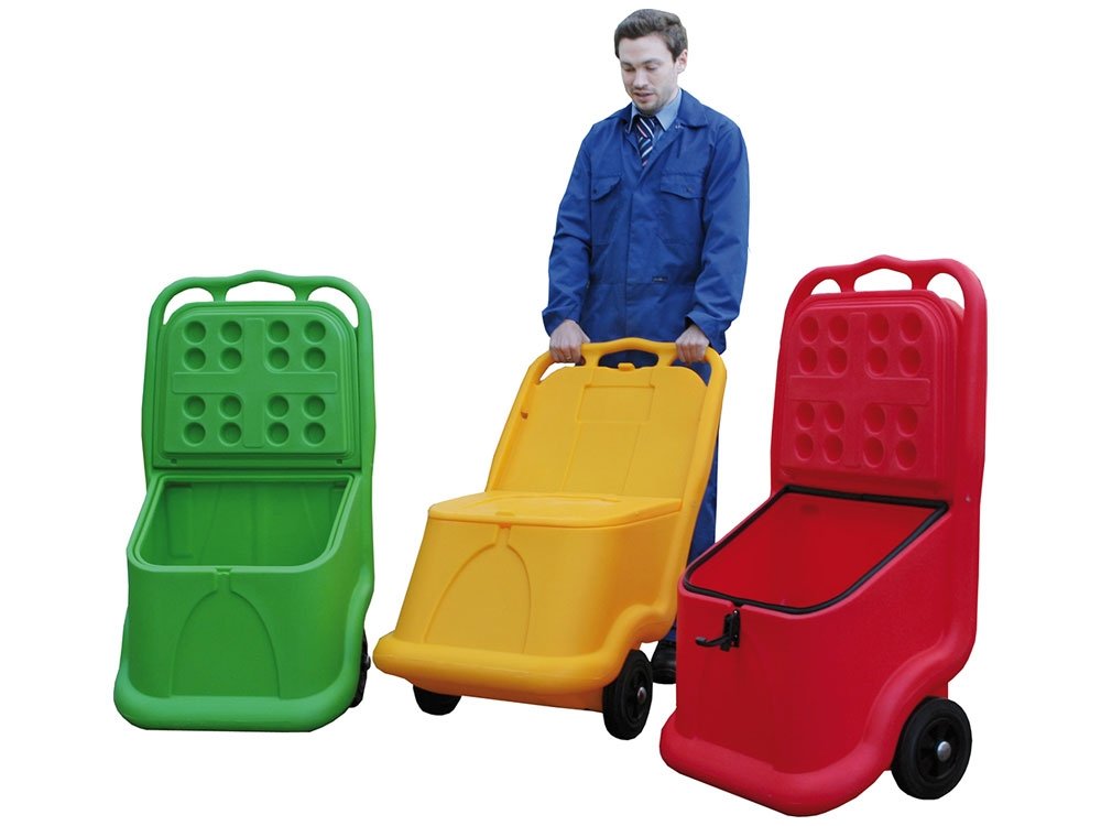 Chariots mobile 75 L (vert, jaune ou rouge) pour stocker votre sel de déneigement