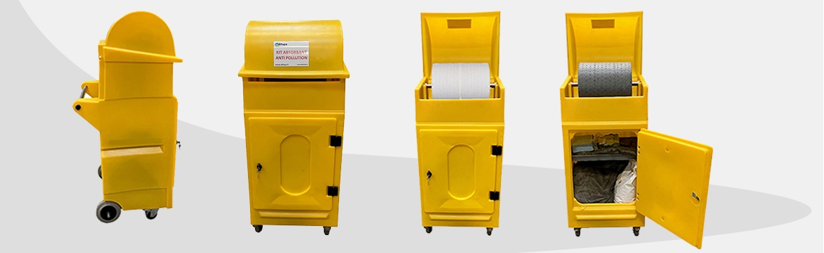 Kits anti-pollution armoires mobiles avec dévidoir et porte