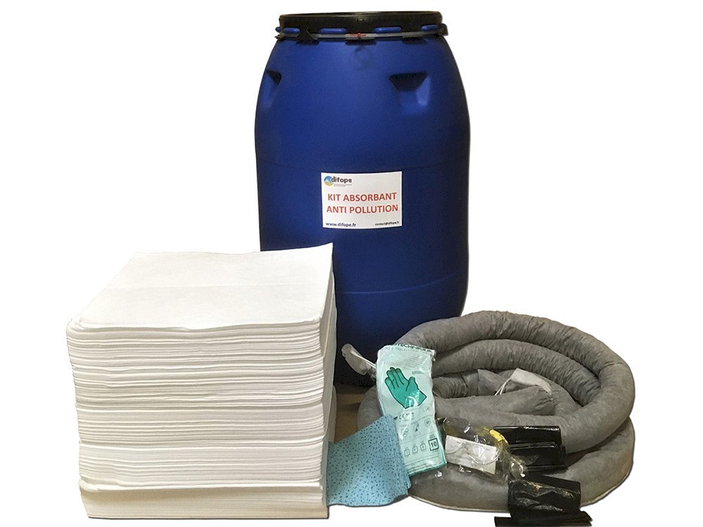Kit antipollution KH250FUT : fût en PE et absorbants hydrocarbures (250 L)