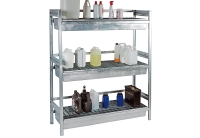 Rayonnage de rétention : étagère de 3 bacs de rétention avec caillebotis en acier galvanisé - 3 x 100 L